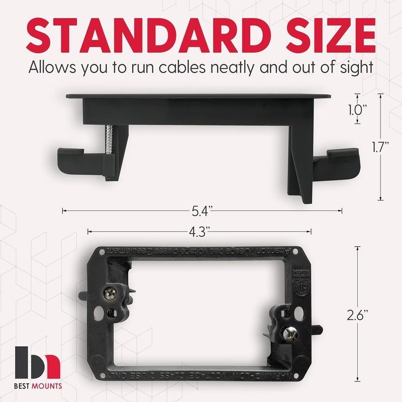 Best Mounts 1 Pack Wall Plate Cable Pass Through with Bracket - In Wall Cable Management Kit - Recessed Cable Wall Plate Pair with Single Gang Low Voltage Mounting Bracket - Decorator Cover for Low Voltage Cables - Image 2